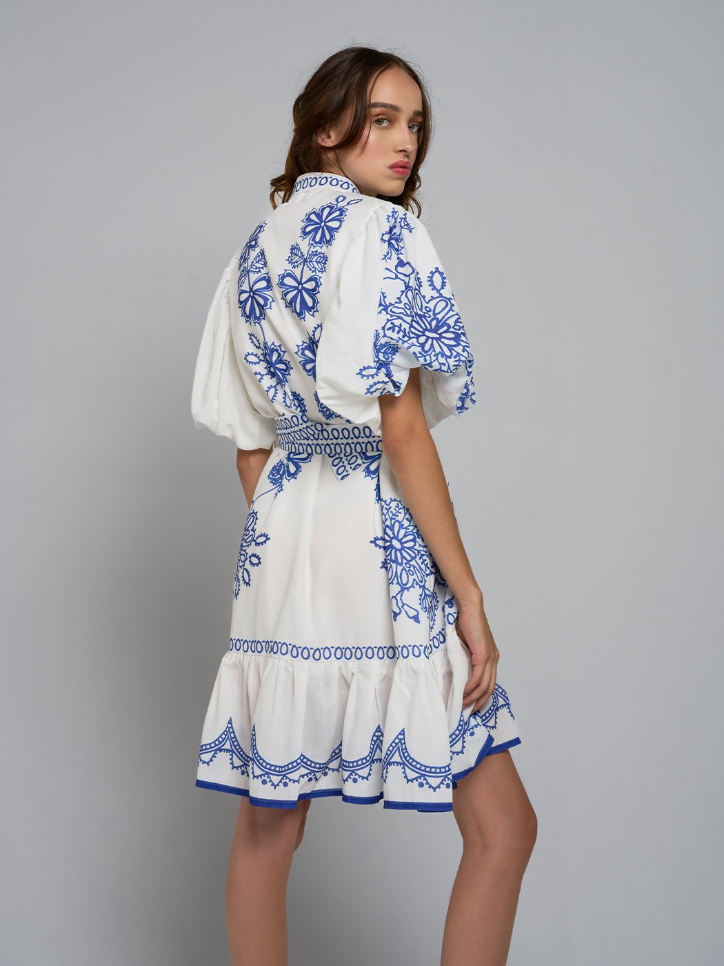 Mirca Embroidered Puff - Sleeve Mini Dress - Glory Connection