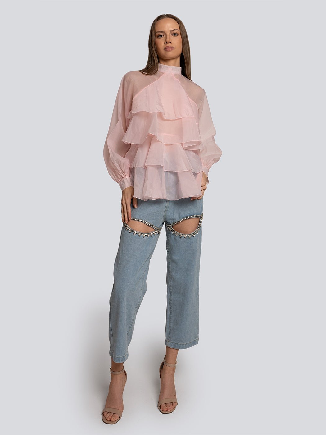 Naomi Cascading Sheer Ruffle High Neck Top - Glory Connection