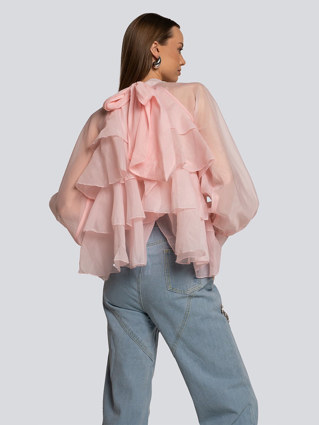 Naomi Cascading Sheer Ruffle High Neck Top - Glory Connection