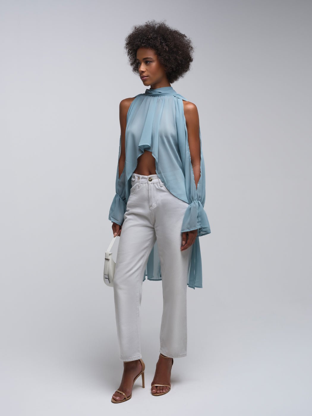Naya Cold Shoulder Slit Sleeves Satin Top - Glory Connection