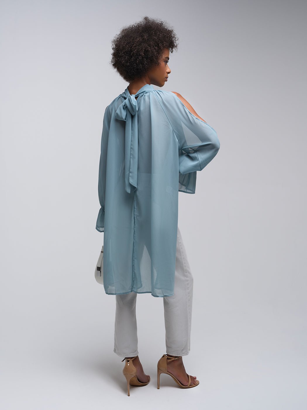 Naya Cold Shoulder Slit Sleeves Satin Top - Glory Connection