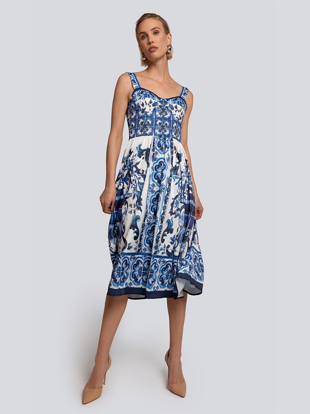Nina Sleeveless Porcelain Print Midi Dress - Glory Connection