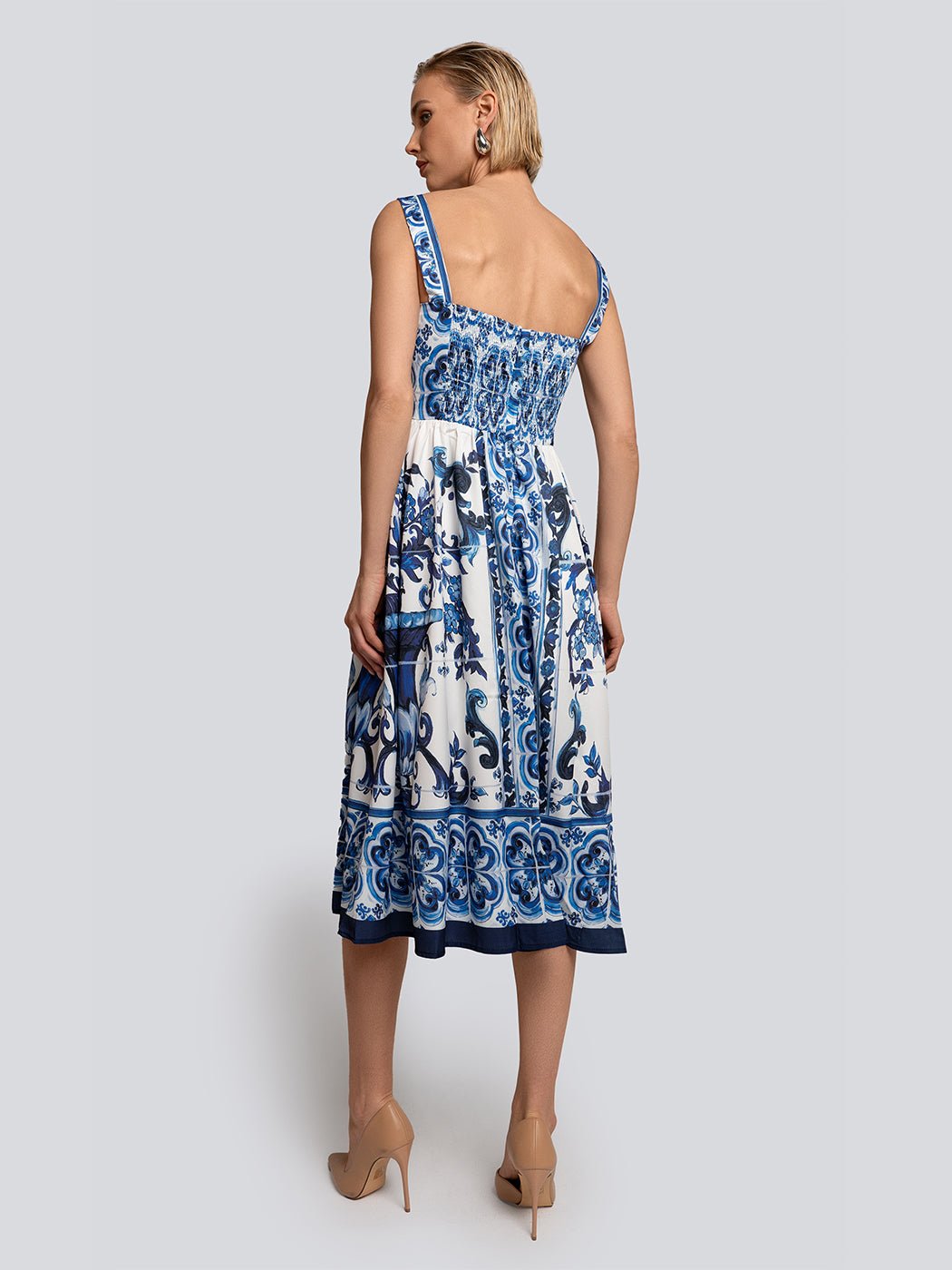 Nina Sleeveless Porcelain Print Midi Dress - Glory Connection