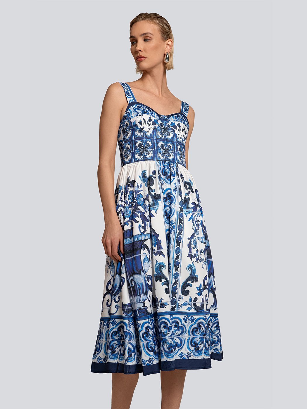 Nina Sleeveless Porcelain Print Midi Dress - Glory Connection
