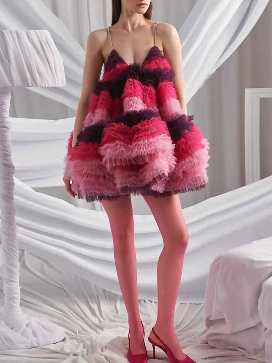 layered tulle ruffle dress Noelle Tiered Mini Dress, Multi / M color:PINK - PINK region_Los Angeles Baby Girl First Christmas exit unbothered.