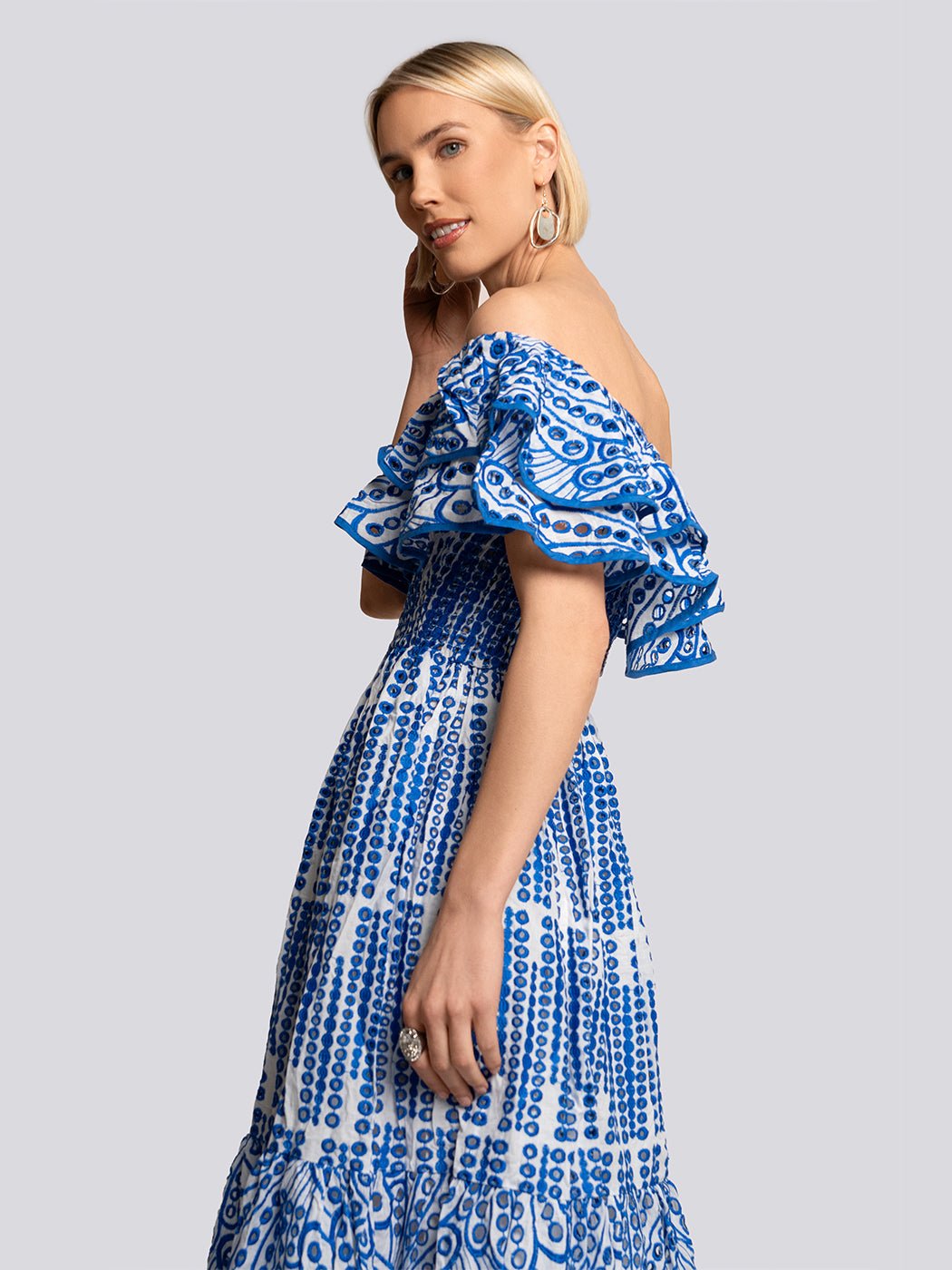 Olivia Off Shoulder Tiered Ruffle Midi Dress - Glory Connection