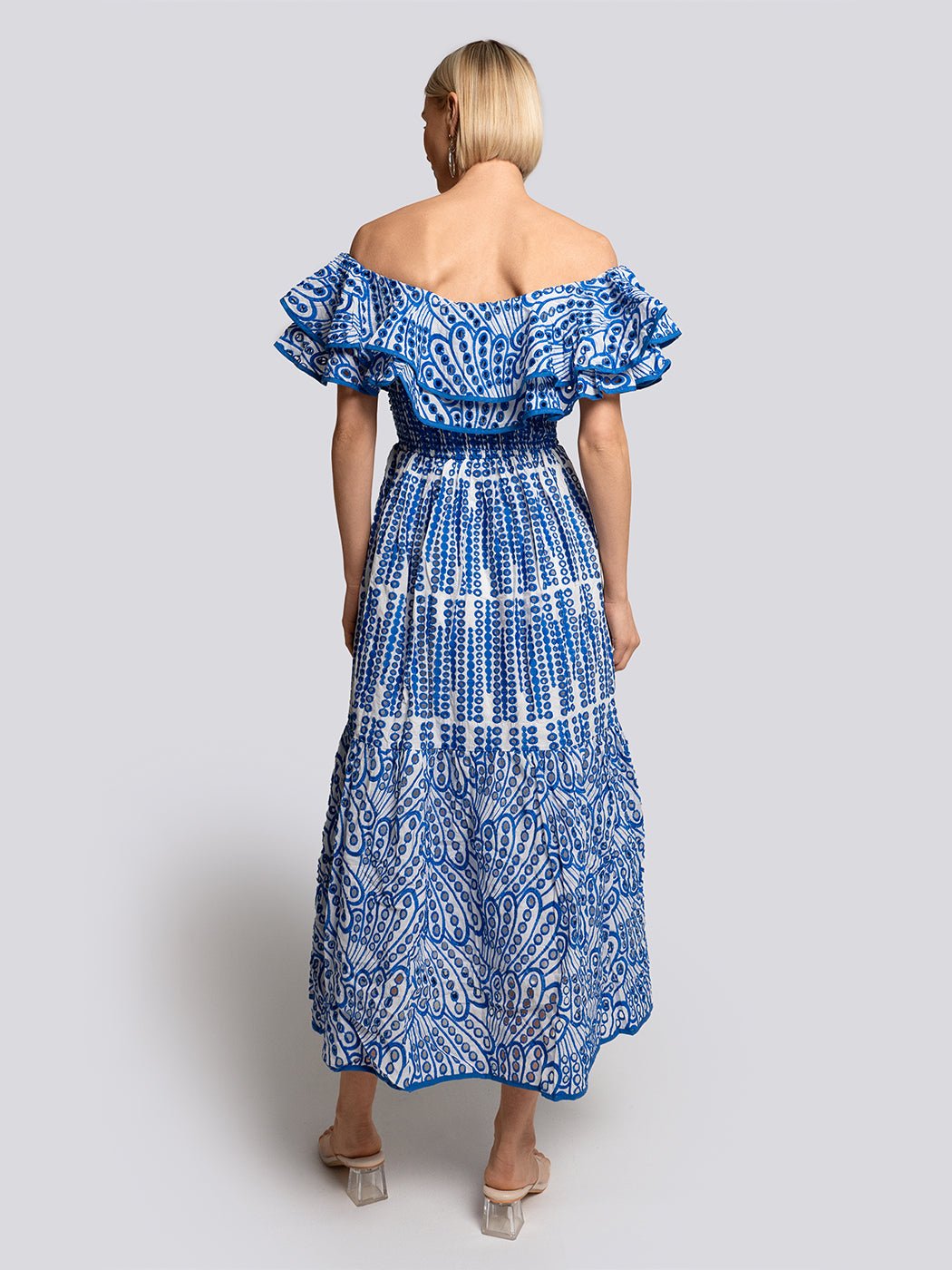 Olivia Off Shoulder Tiered Ruffle Midi Dress - Glory Connection