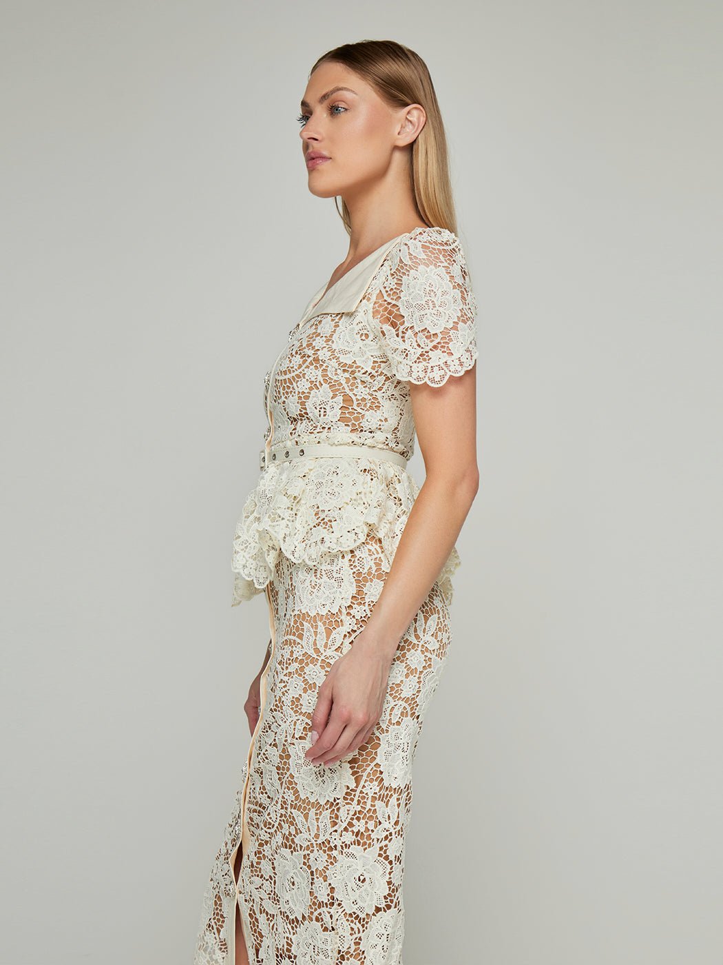 Ophelia Peplum Lace Midi Dress - Glory Connection