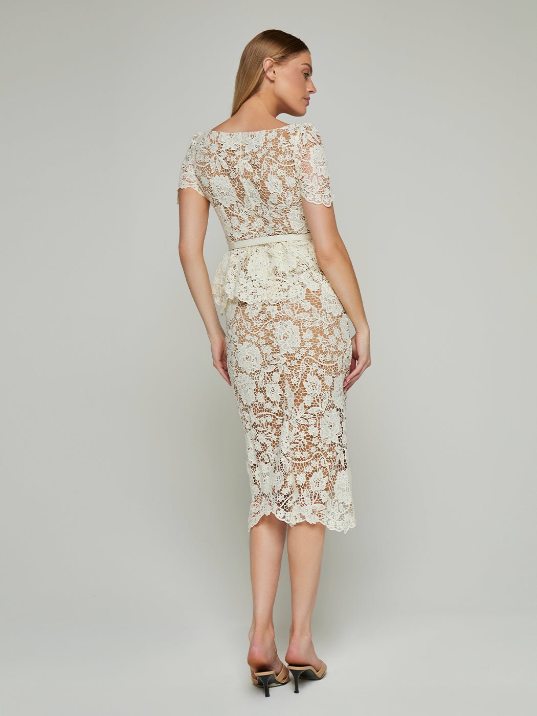 Ophelia Peplum Lace Midi Dress - Glory Connection