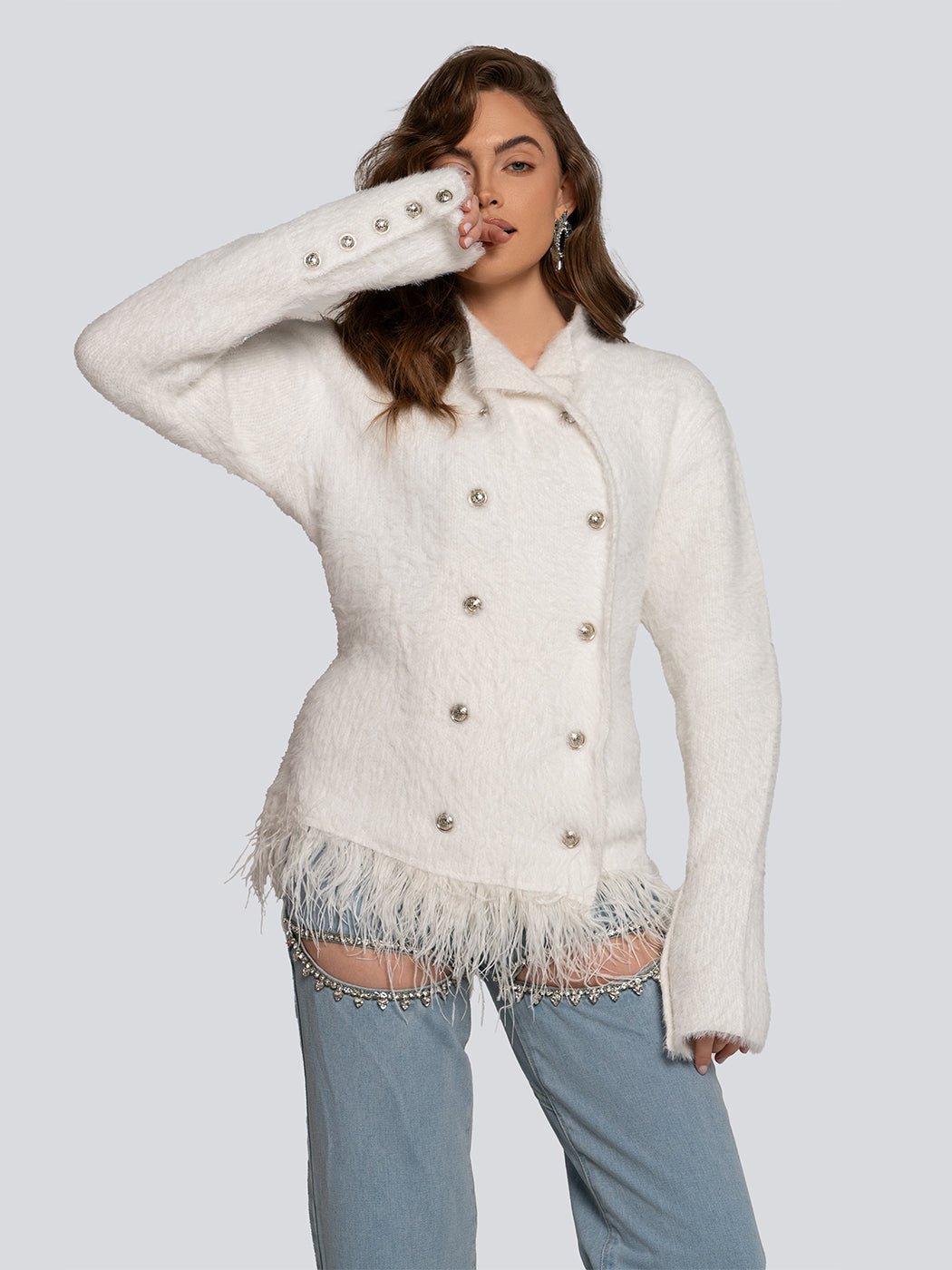 Penelope Textured Fringe Double Breasted Jacket - Glory Connection