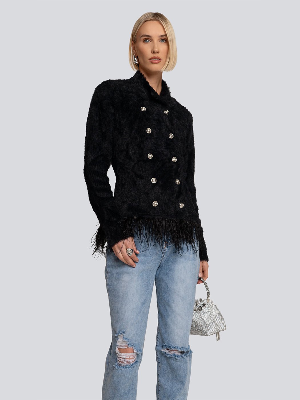 Piper Feather Trim Double Breasted Jacket - Glory Connection