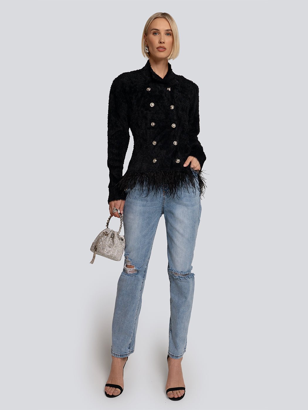 Piper Feather Trim Double Breasted Jacket - Glory Connection