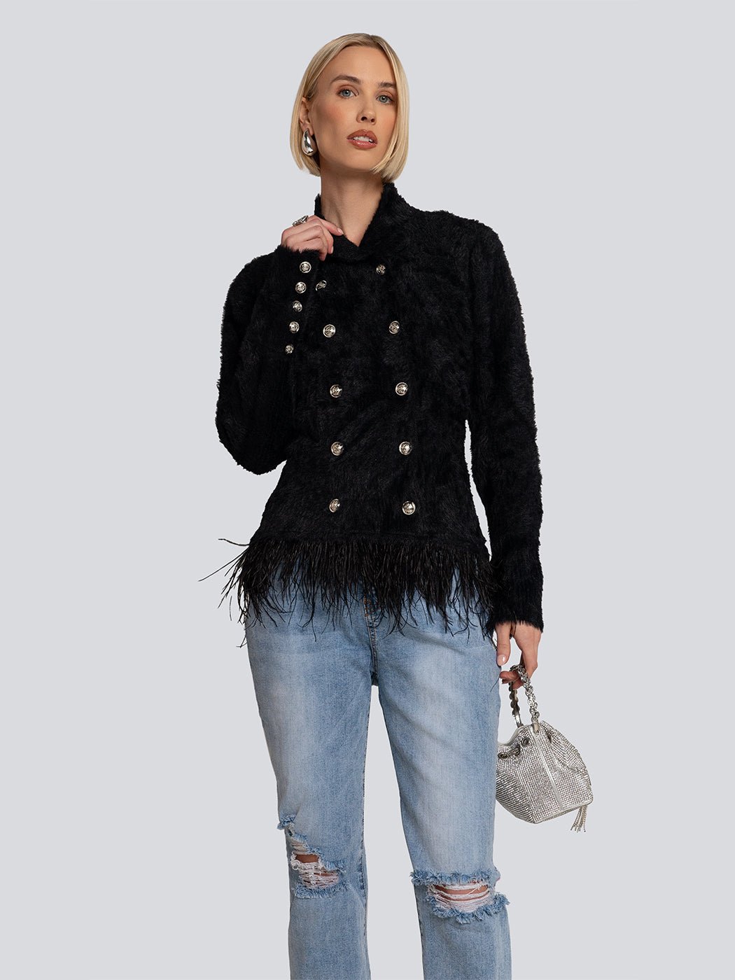 Piper Feather Trim Double Breasted Jacket - Glory Connection