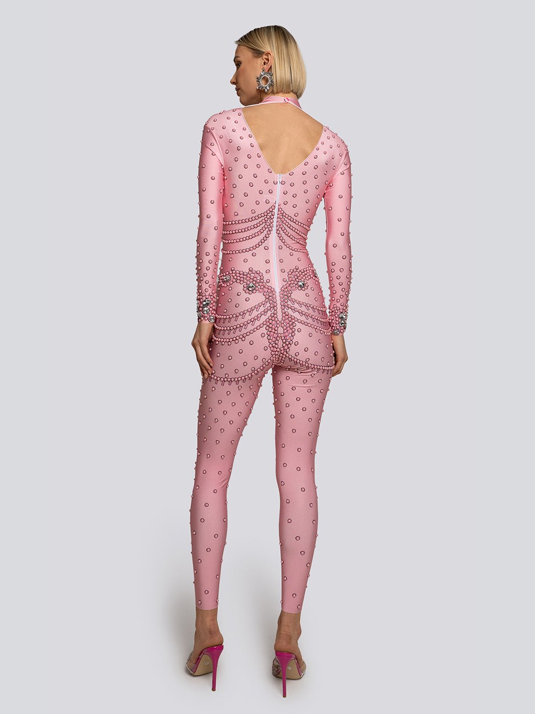Riley Gemstone Embellished Long Sleeve Beaded Jumpsuit - Glory Connection