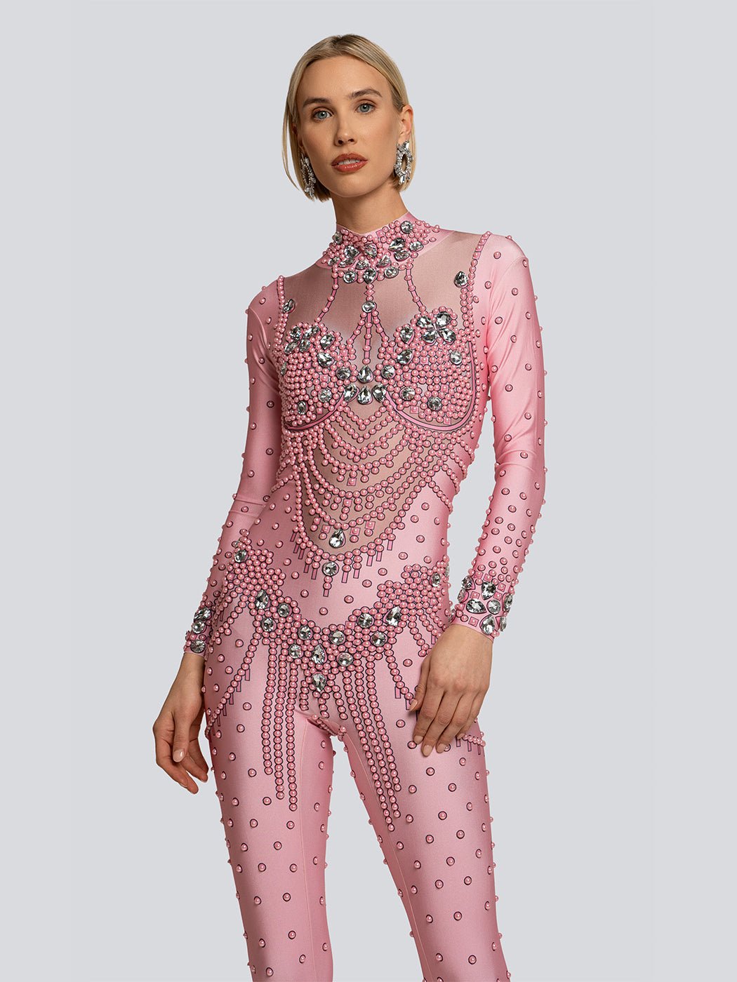 Riley Gemstone Embellished Long Sleeve Beaded Jumpsuit - Glory Connection