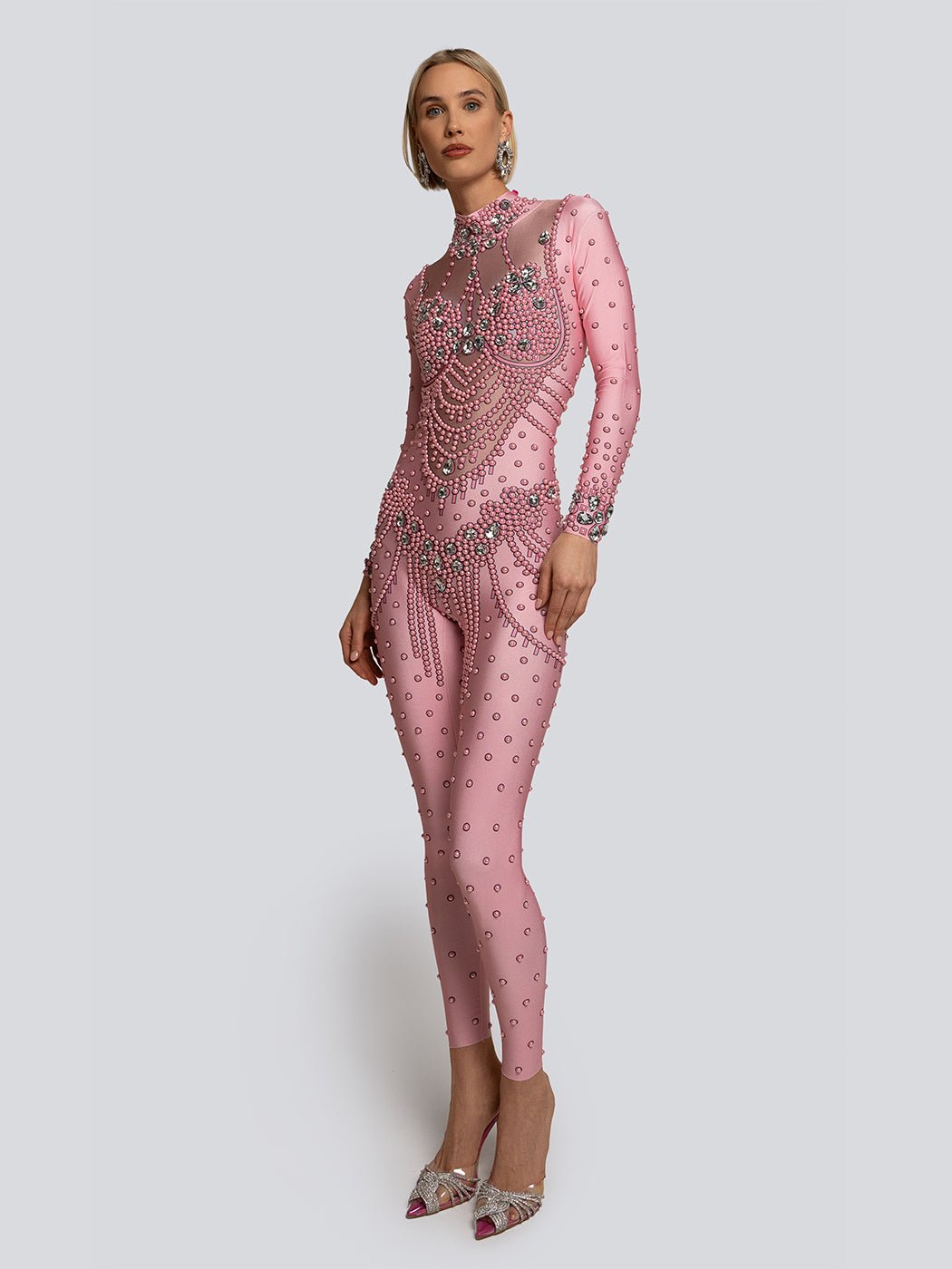 Riley Gemstone Embellished Long Sleeve Beaded Jumpsuit - Glory Connection