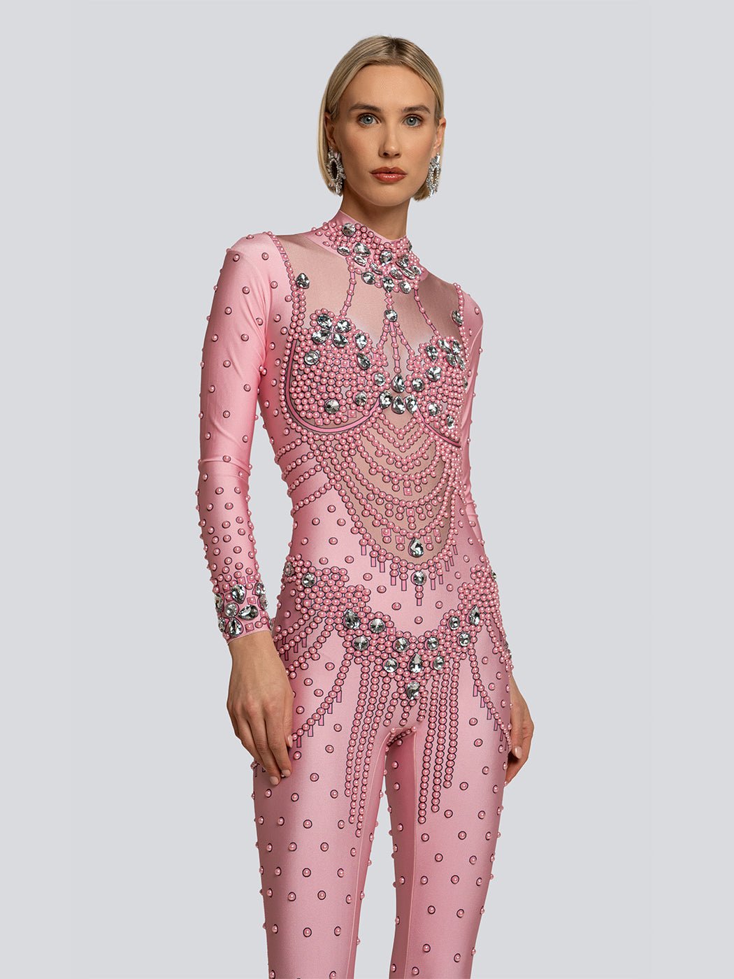 Riley Gemstone Embellished Long Sleeve Beaded Jumpsuit - Glory Connection