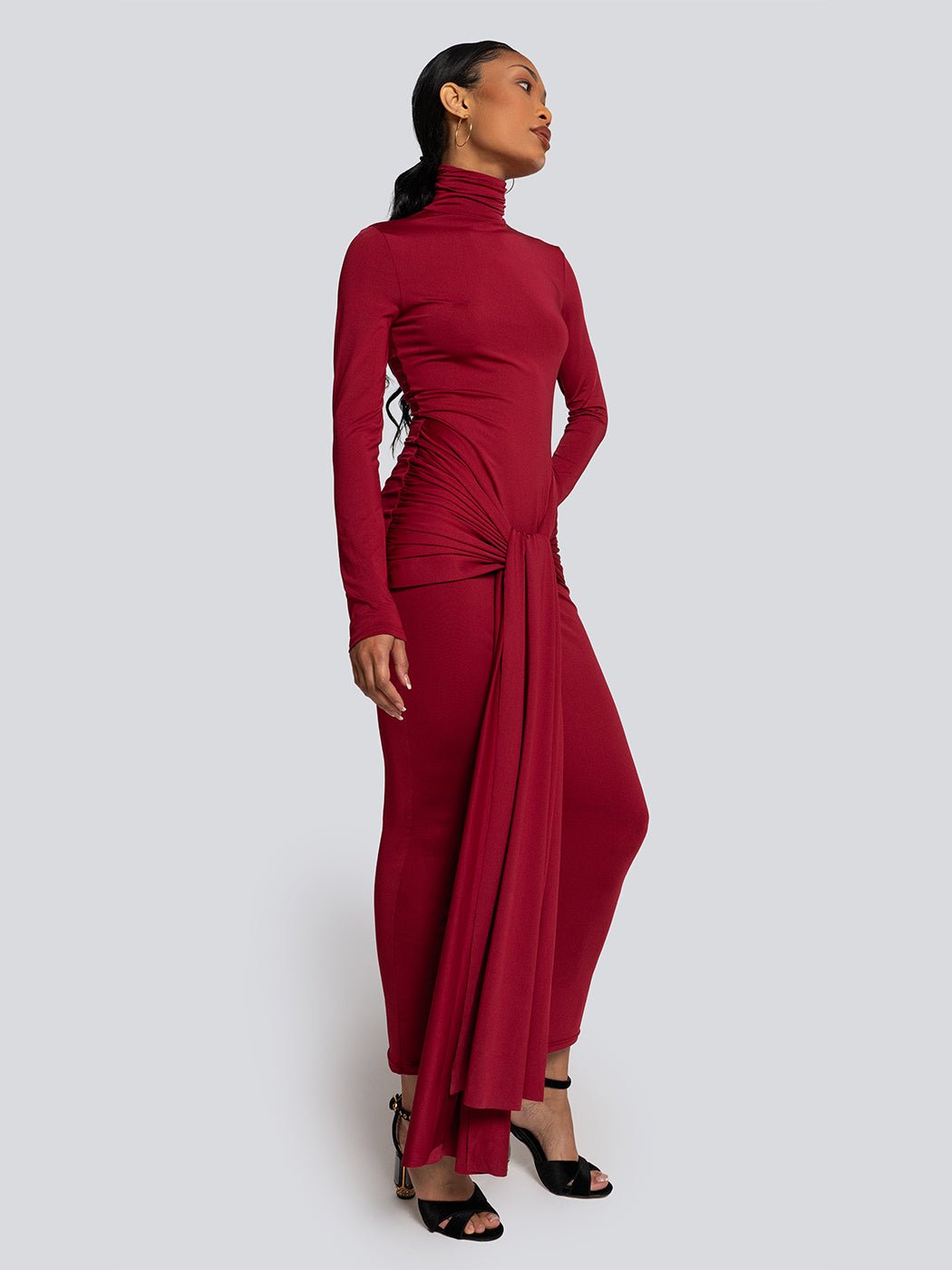 Riley Twist Front Turtleneck Long Sleeve Maxi Dress - Glory Connection