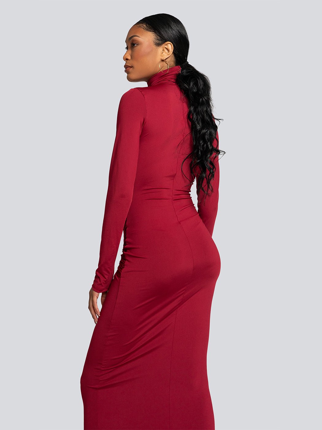 Riley Twist Front Turtleneck Long Sleeve Maxi Dress - Glory Connection