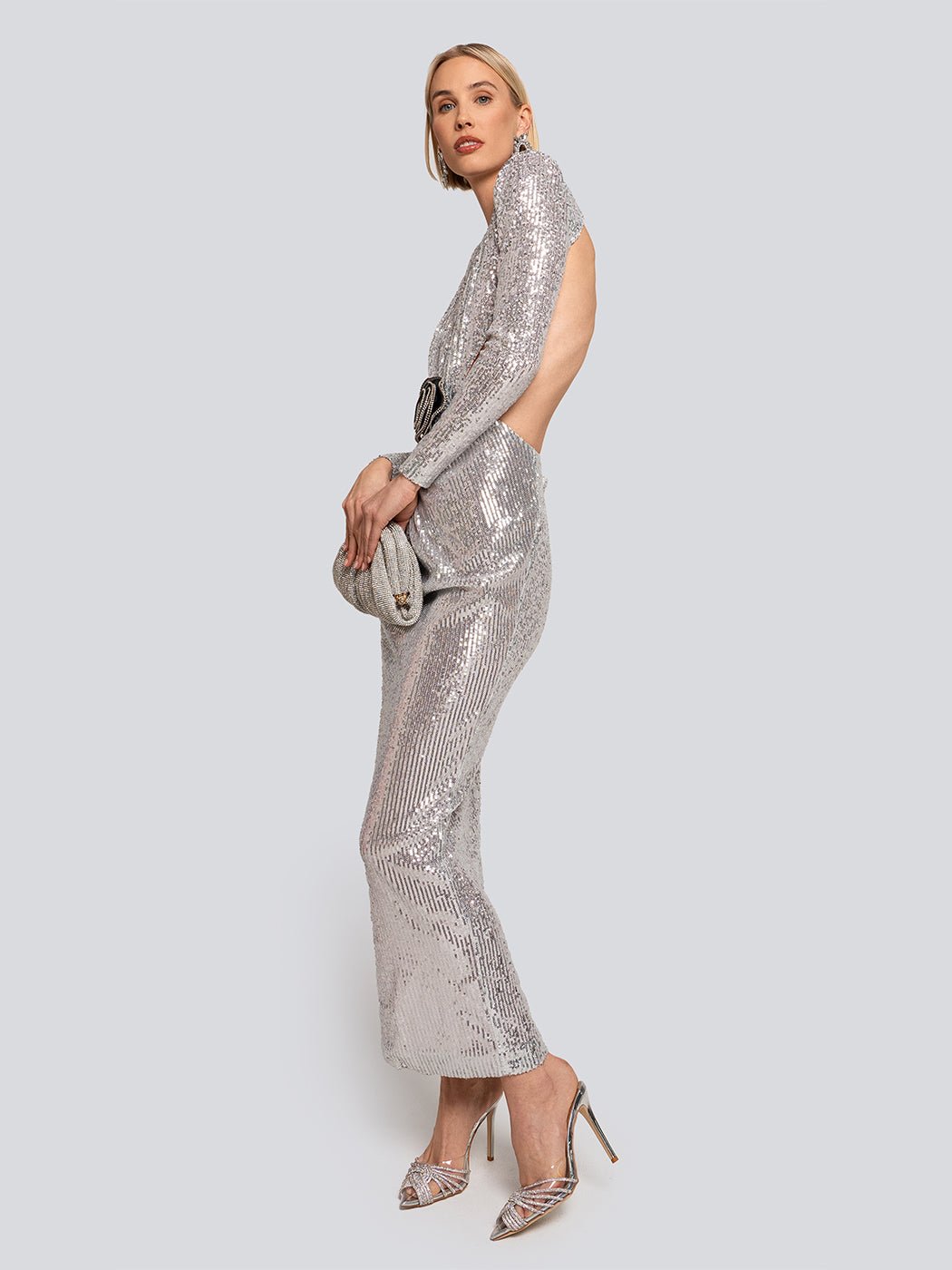 Savannah Sequin Cut Out Floral Accent Maxi Dress - Glory Connection