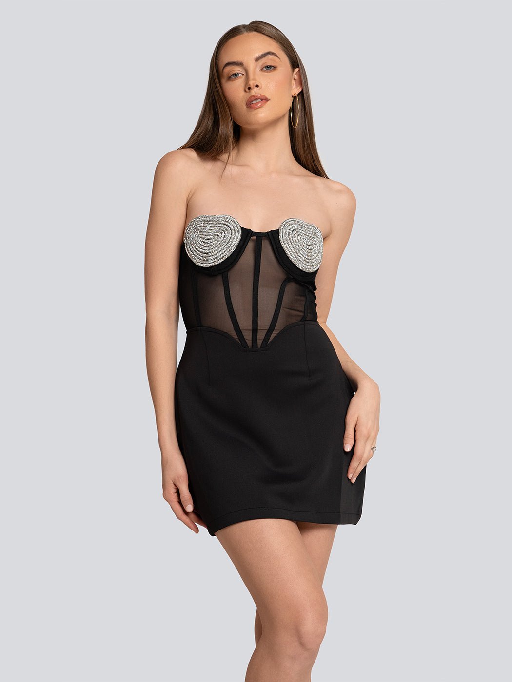 Serenity Embellished Sculpted Corset Sheer Mini Dress - Glory Connection
