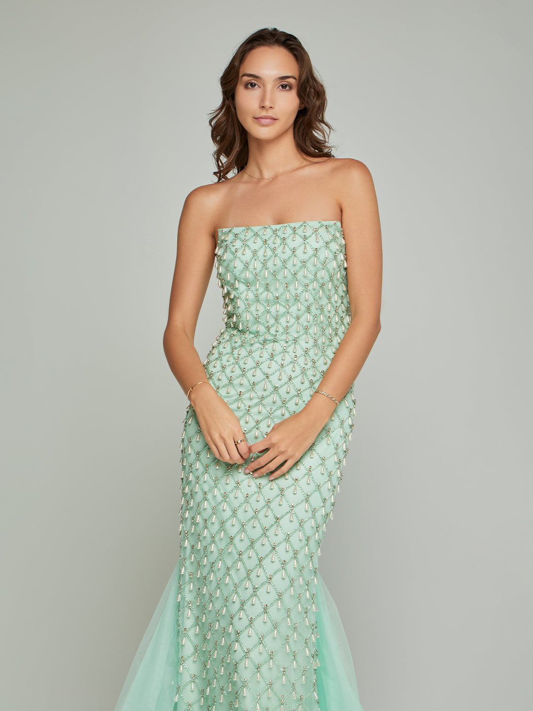 Shareen Bandeau Pearl Beaded Gown - Glory Connection