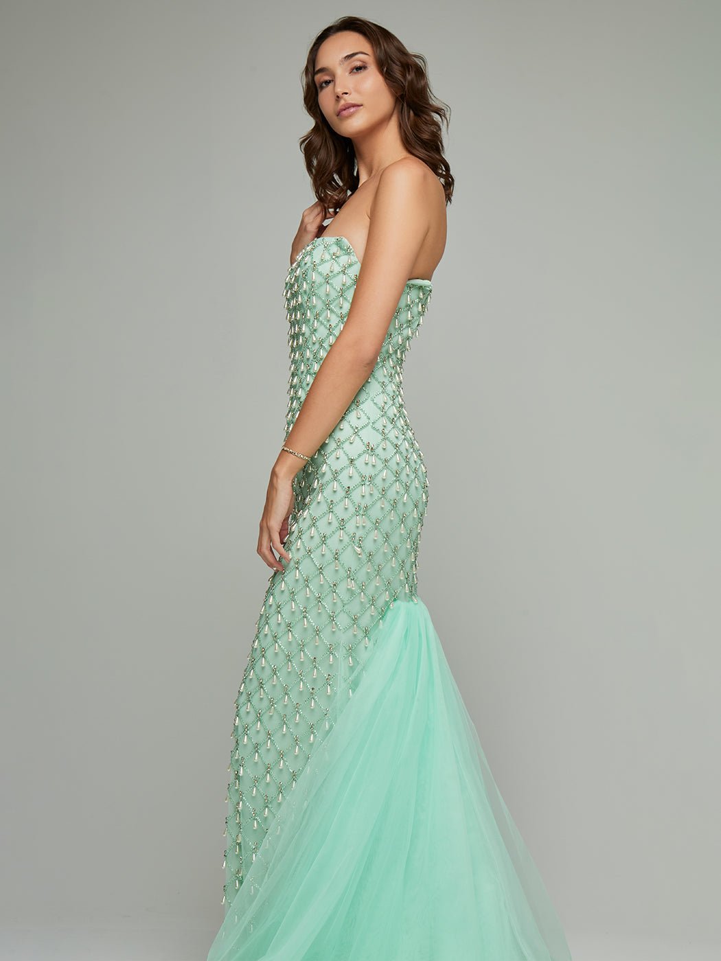 Shareen Bandeau Pearl Beaded Gown - Glory Connection