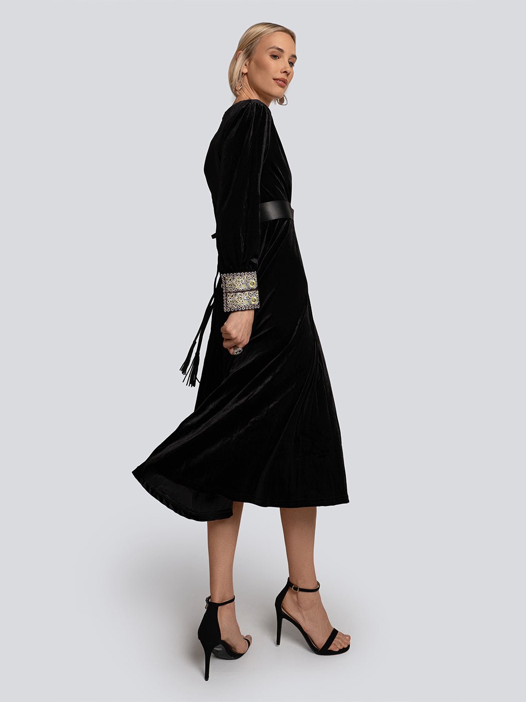 Sienna Embellished Cuff Velvet Wrap Midi Dress - Glory Connection