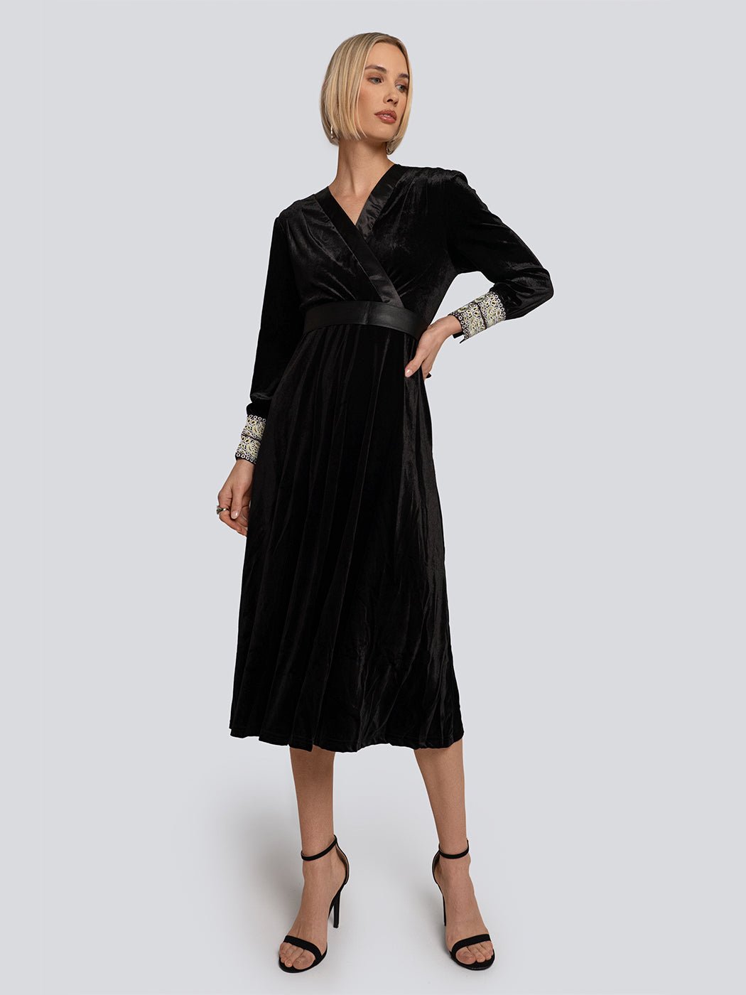 Sienna Embellished Cuff Velvet Wrap Midi Dress - Glory Connection