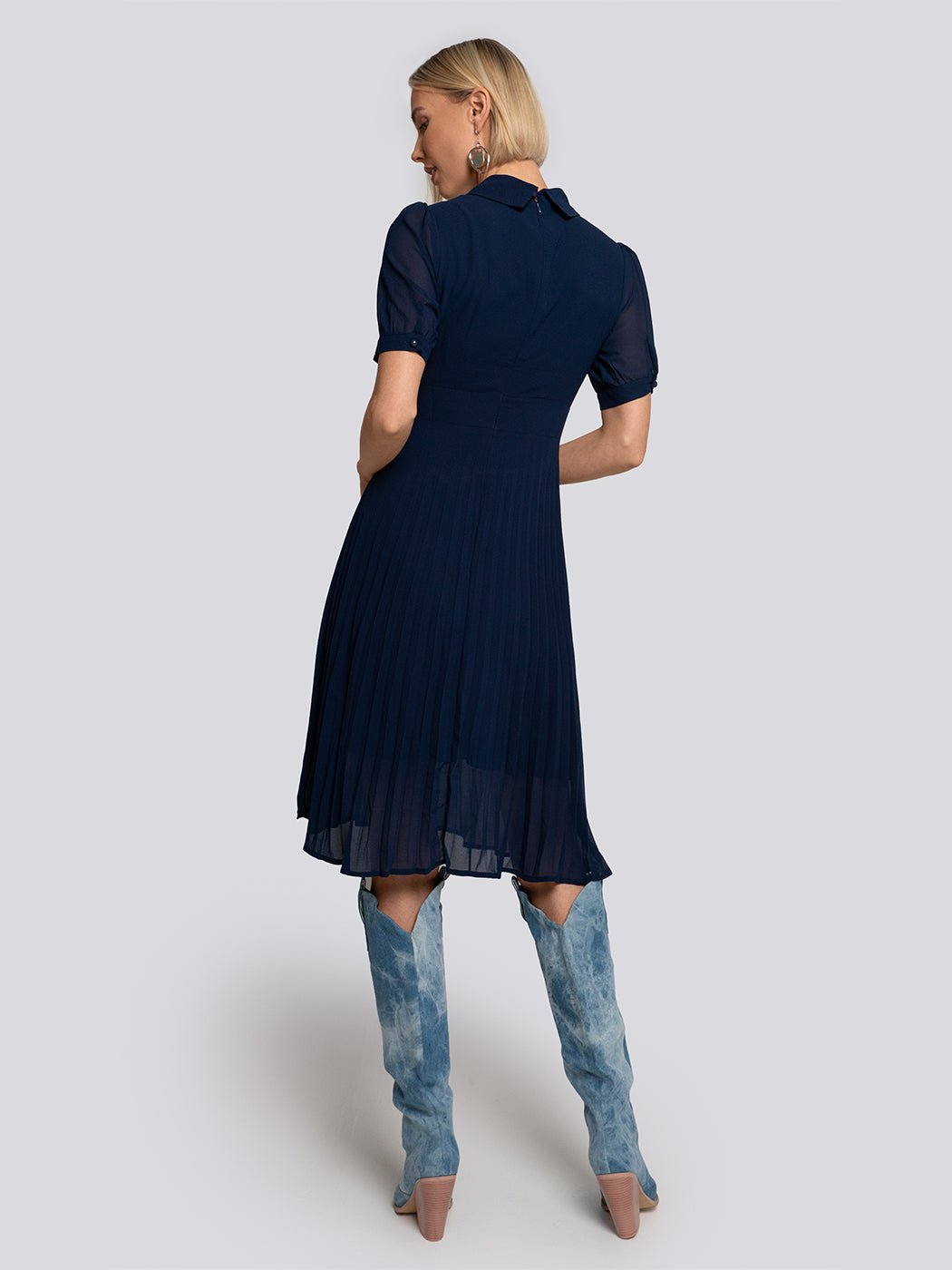 Sophia Pleated Lace Applique Midi Dress - Glory Connection