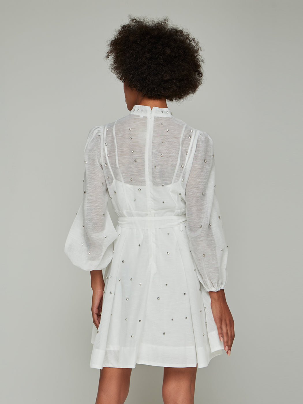 Sorelina Lantern Sleeve Rhinestone Mini Dress - Glory Connection
