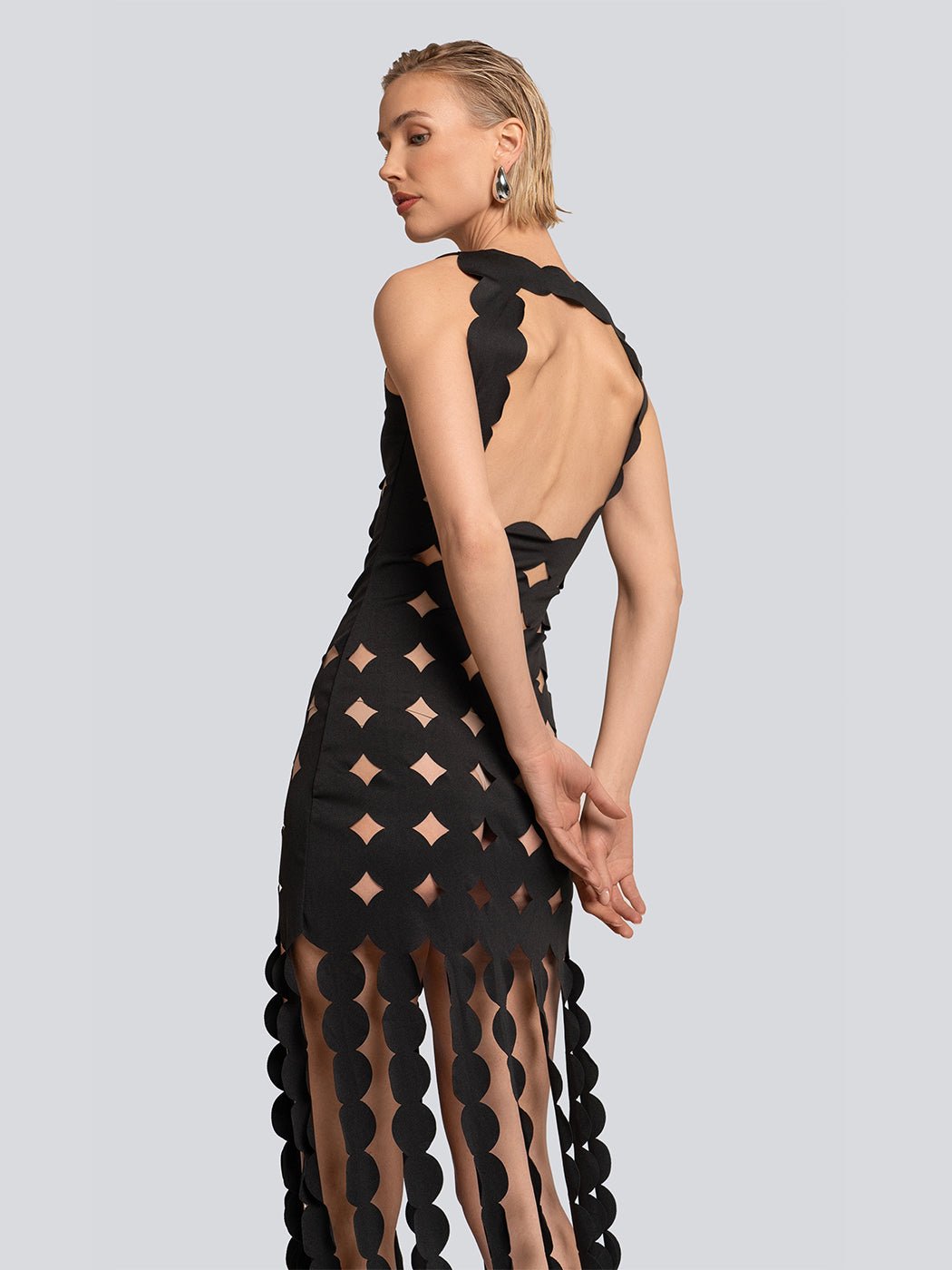 Summer Geometric Open Cut Fringe Hem Out Midi Dress - Glory Connection