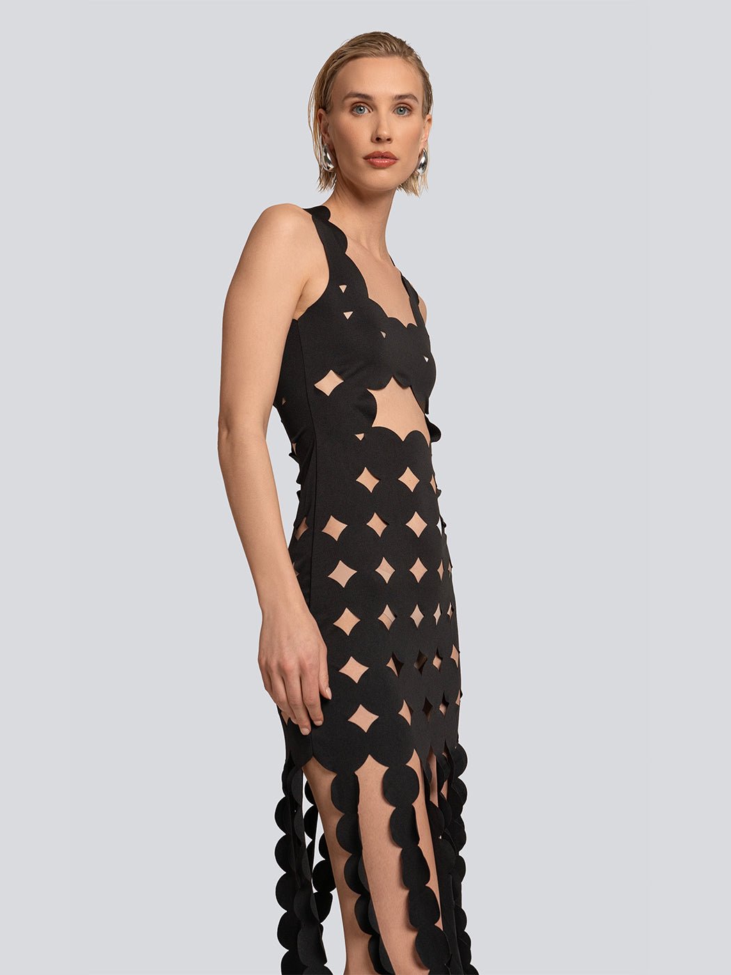 Summer Geometric Open Cut Fringe Hem Out Midi Dress - Glory Connection