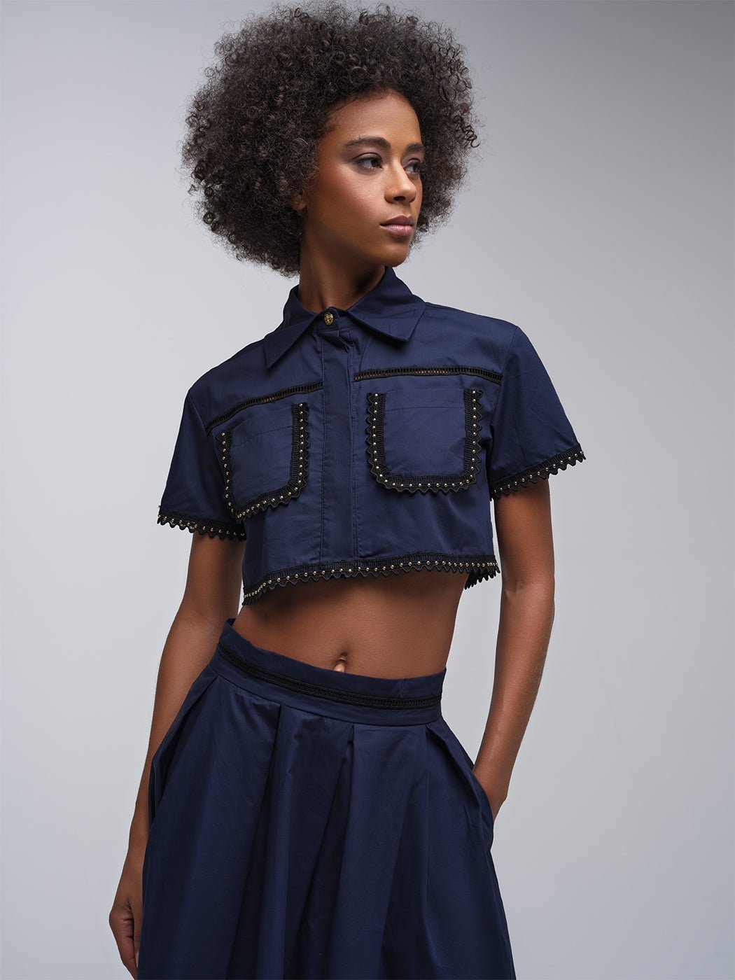 Tash Embellished Cropped Jacket & Midi Skirt Set - Glory Connection