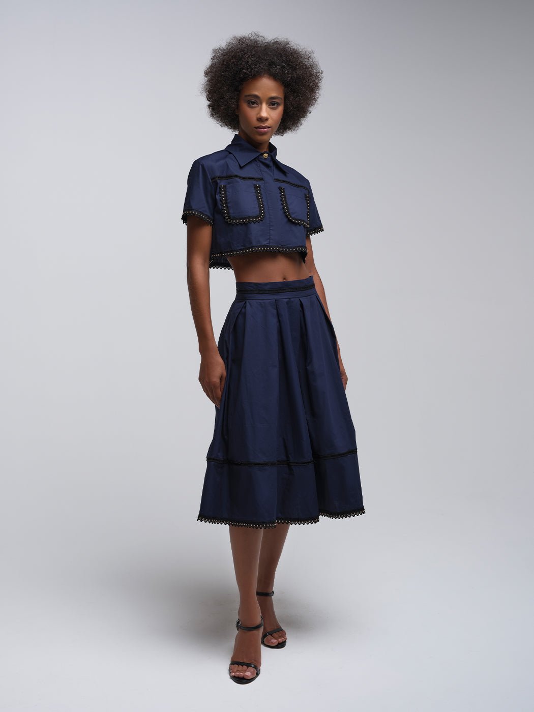 Tash Embellished Cropped Jacket & Midi Skirt Set - Glory Connection