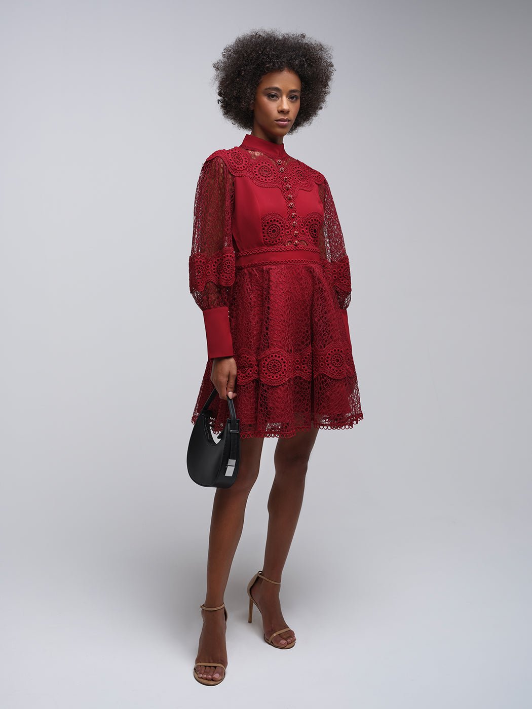 Tessie Mesh Applique Buttoned Mini Dress - Glory Connection