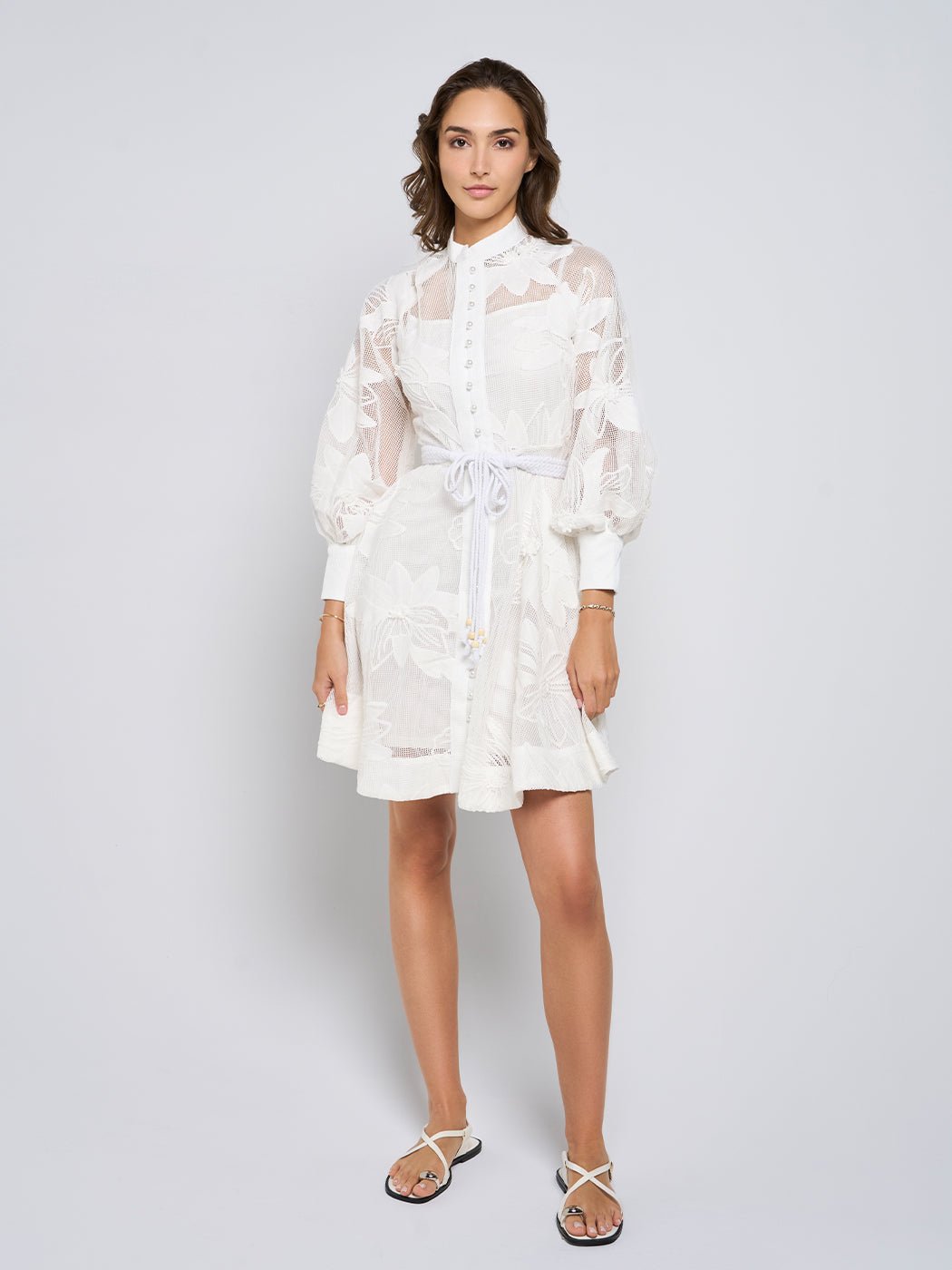 Tessie Mesh Applique Buttoned Mini Dress - Glory Connection