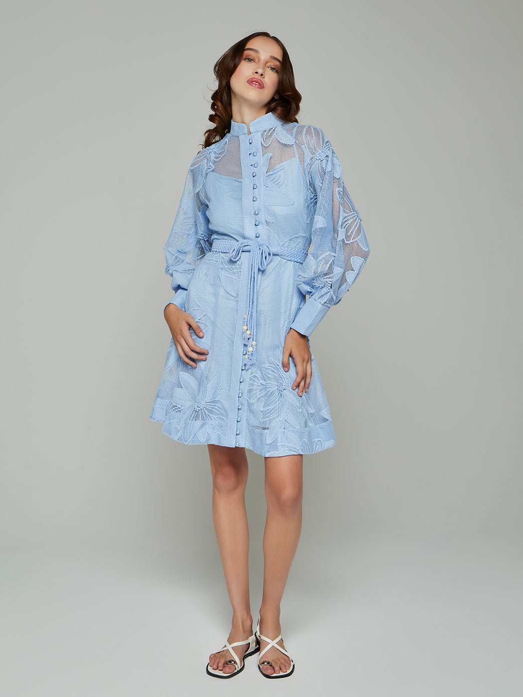 Tessie Mesh Applique Buttoned Mini Dress - Glory Connection