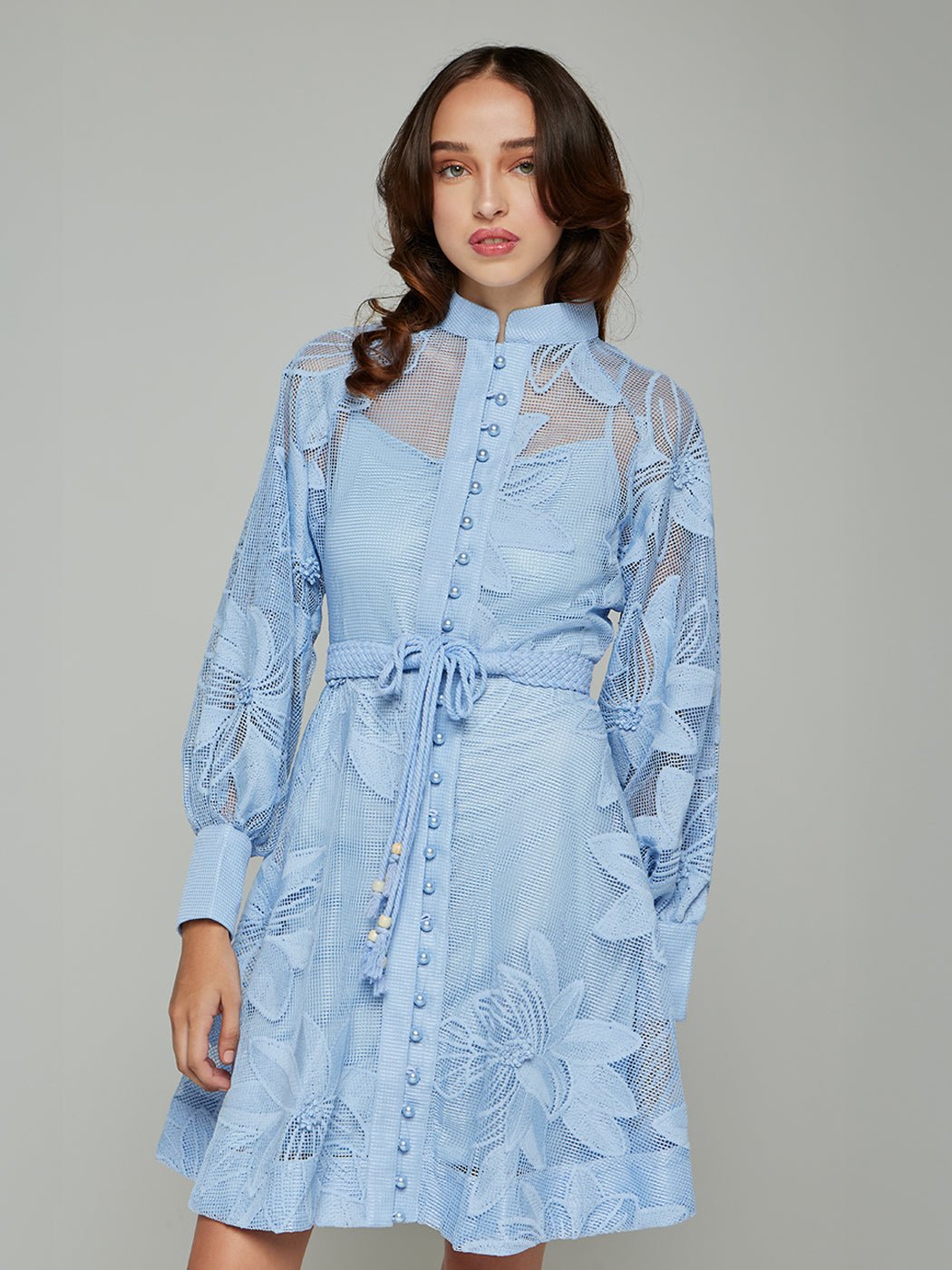 Tessie Mesh Applique Buttoned Mini Dress - Glory Connection