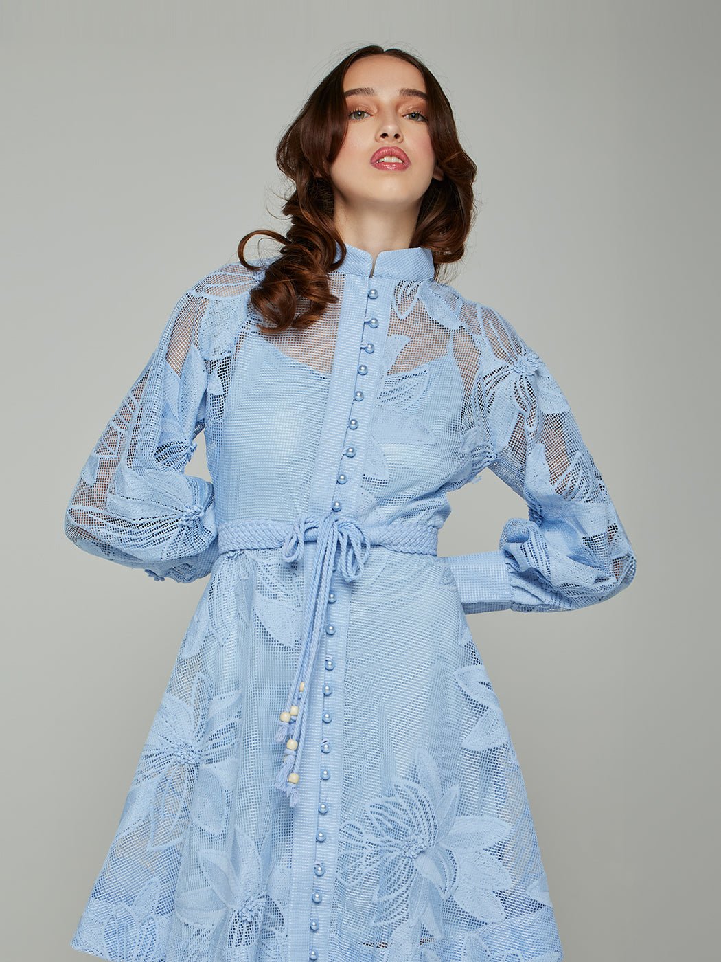 Tessie Mesh Applique Buttoned Mini Dress - Glory Connection
