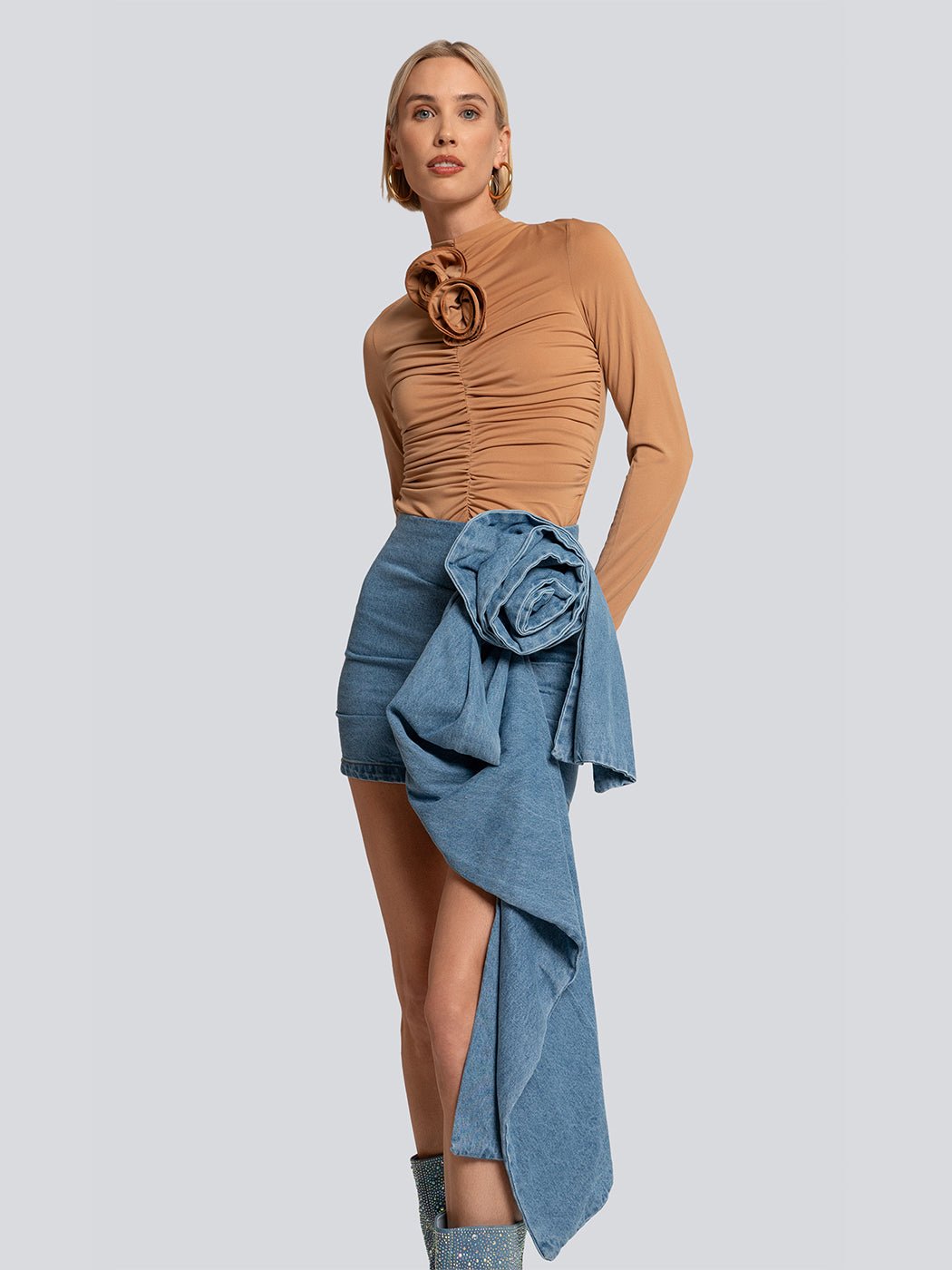 Valentina Ribbed Long Sleeve Flower Applique - Glory Connection