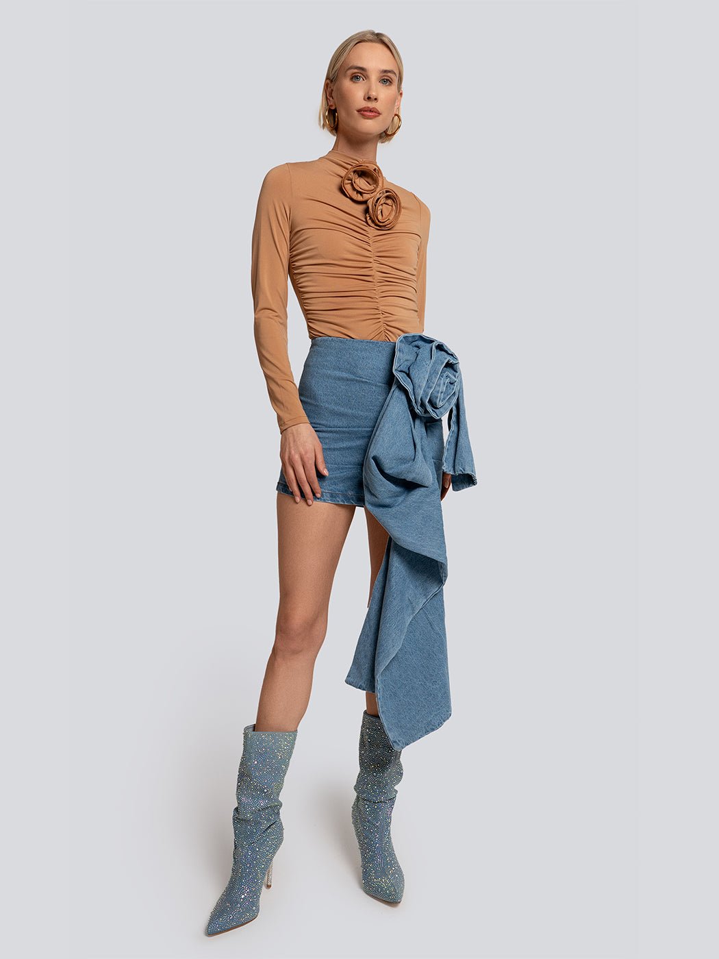 Valentina Ribbed Long Sleeve Flower Applique - Glory Connection
