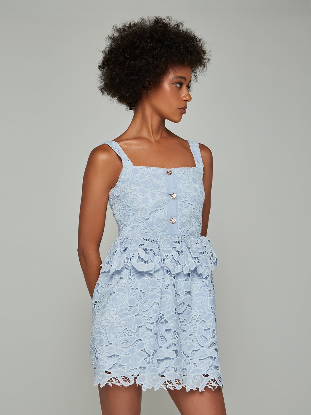 Velma Peplum Strapped Lace Mini Dress - Glory Connection