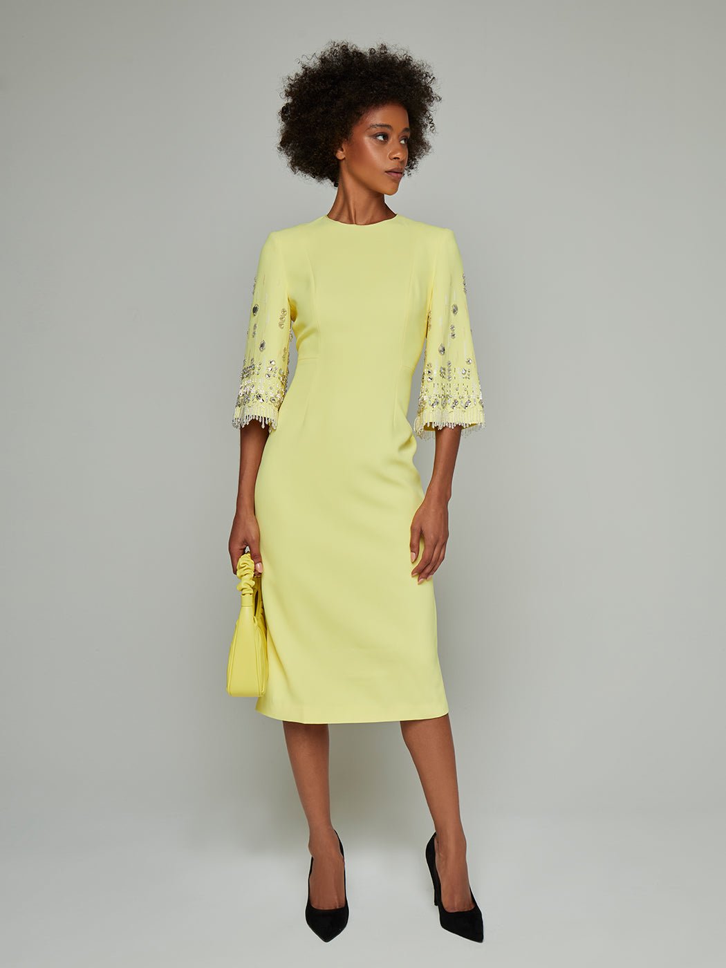 Vesta Embellished Half Sleeve Midi Dress - Glory Connection