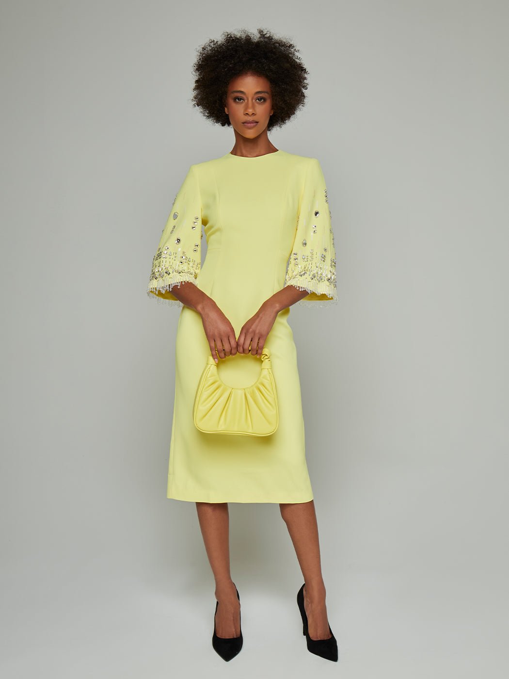 Vesta Embellished Half Sleeve Midi Dress - Glory Connection