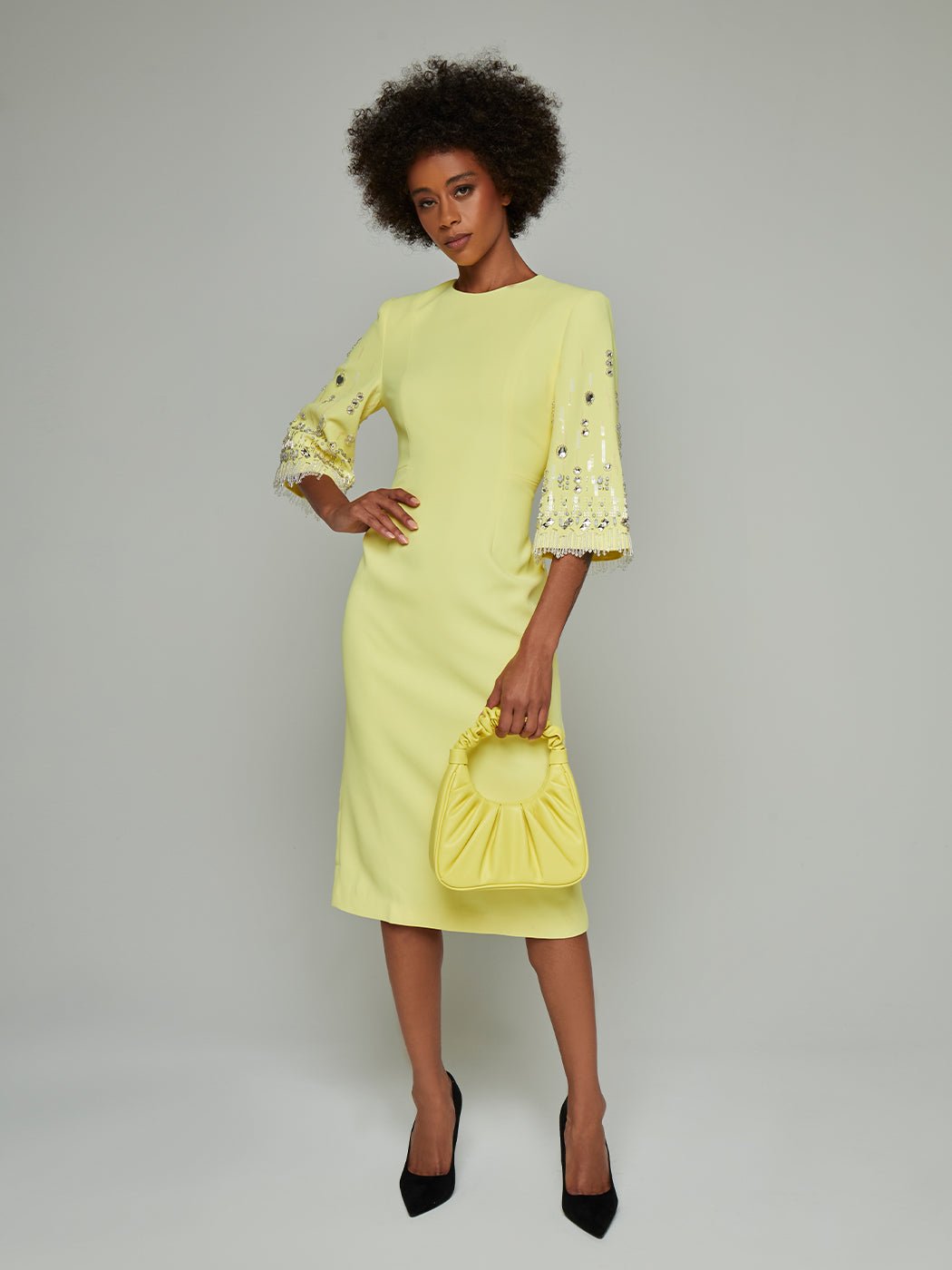 Vesta Embellished Half Sleeve Midi Dress - Glory Connection