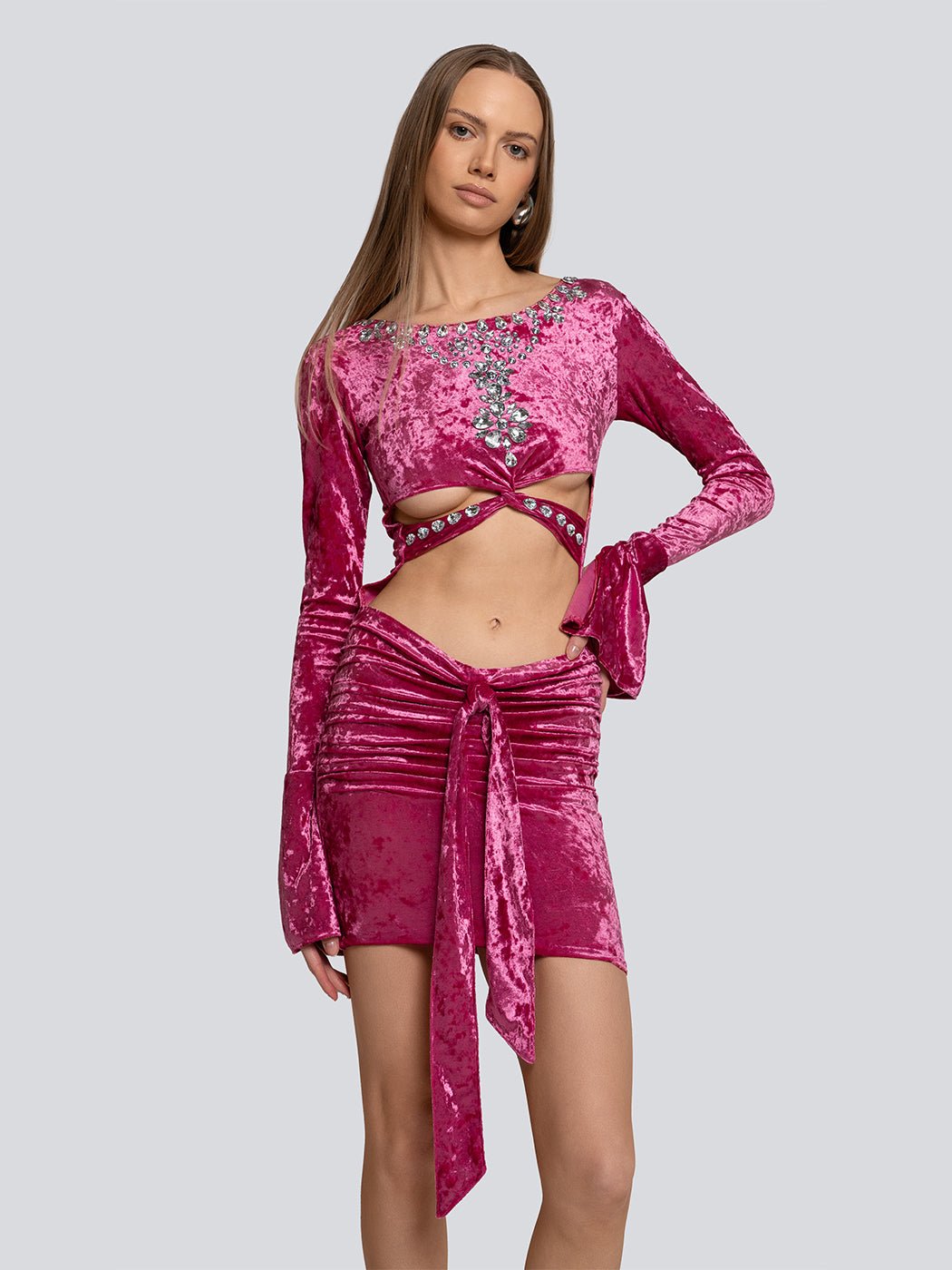 Vivian Velvet Cut Out Embellished Mini Dress - Glory Connection