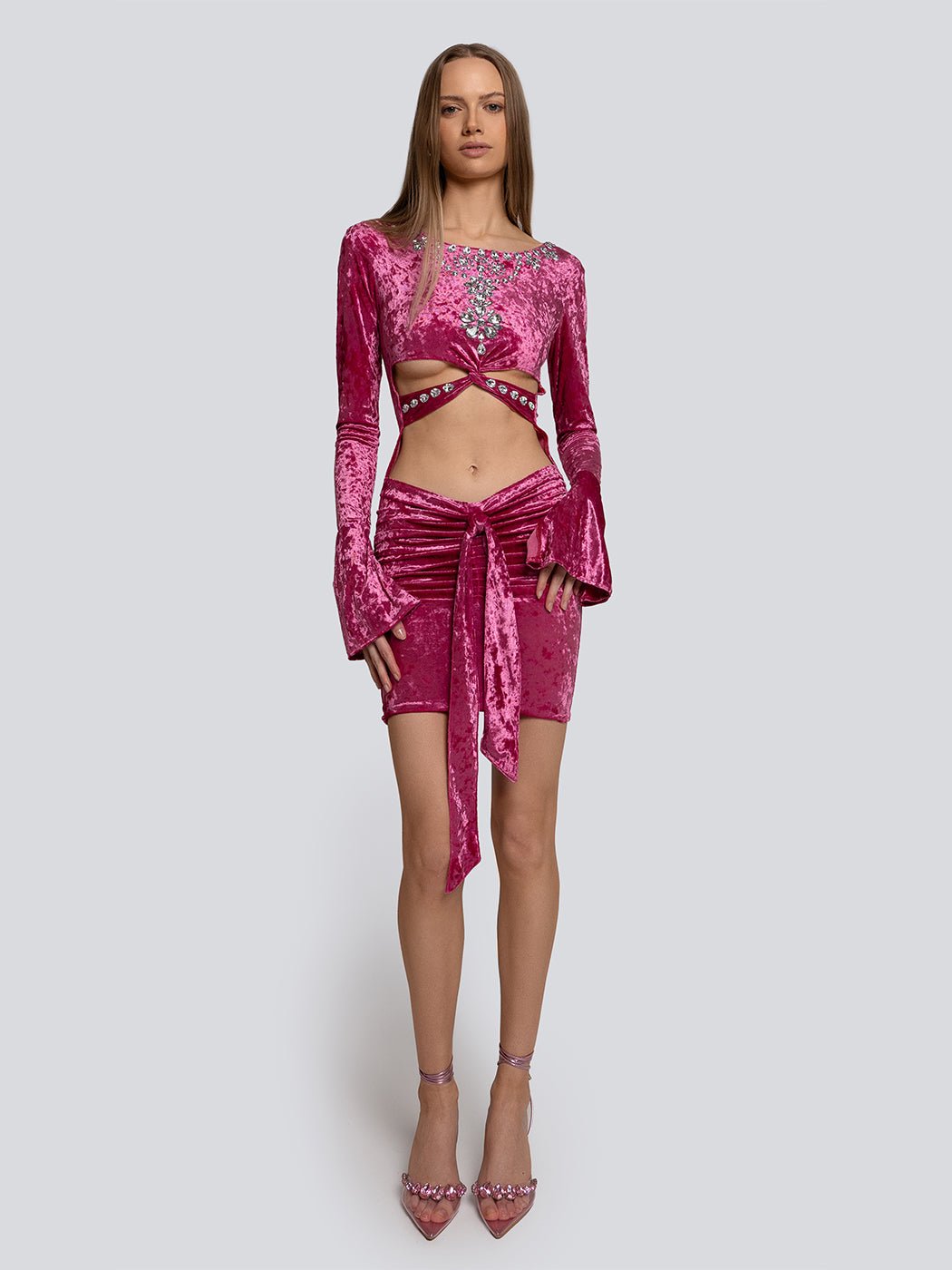 Vivian Velvet Cut Out Embellished Mini Dress - Glory Connection