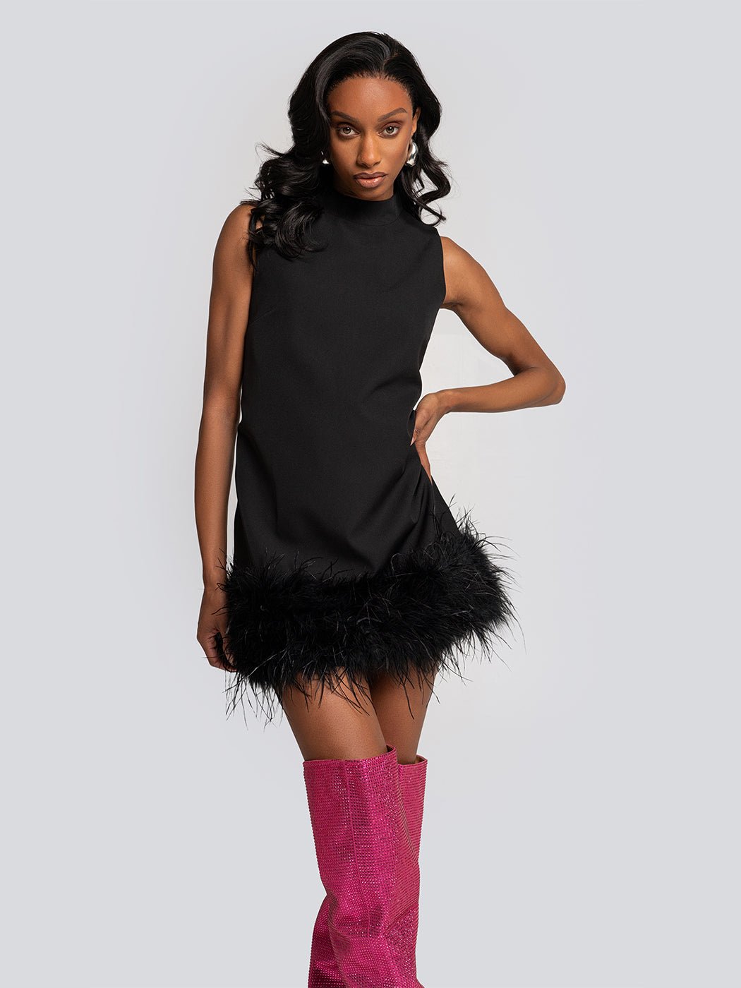 Wendy Feather Hem Sleeveless Mini Dress - Glory Connection
