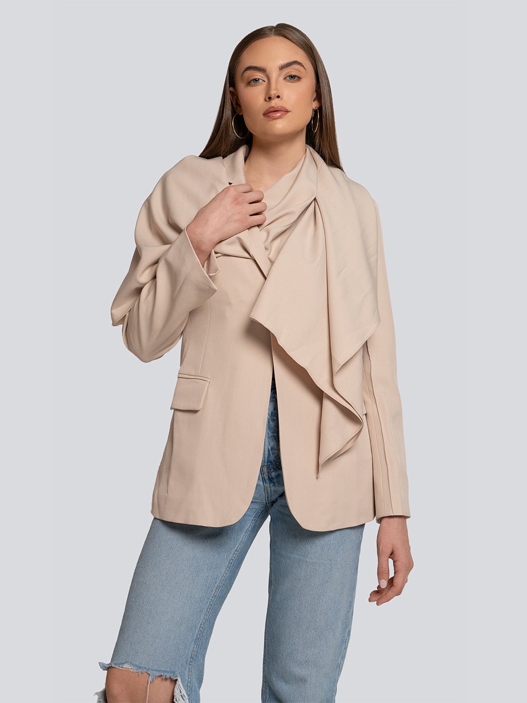 Willow Draped Collar Asymmetrical Blazer - Glory Connection